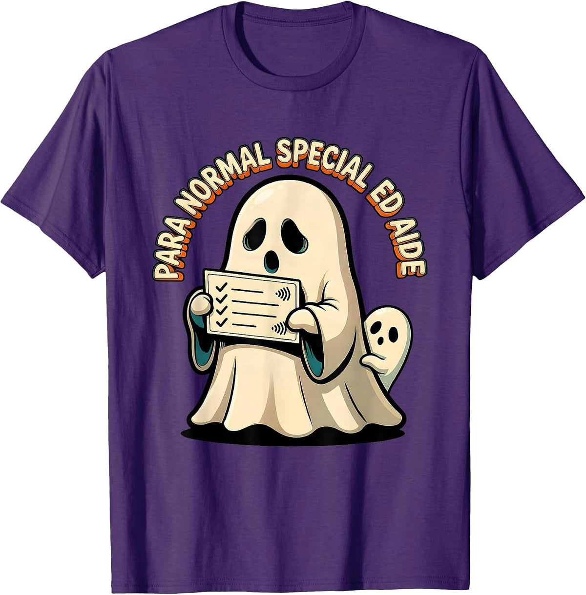 Para Normal Special Ed Aide Cartoon Ghost Halloween Teacher T-Shirt - Purple