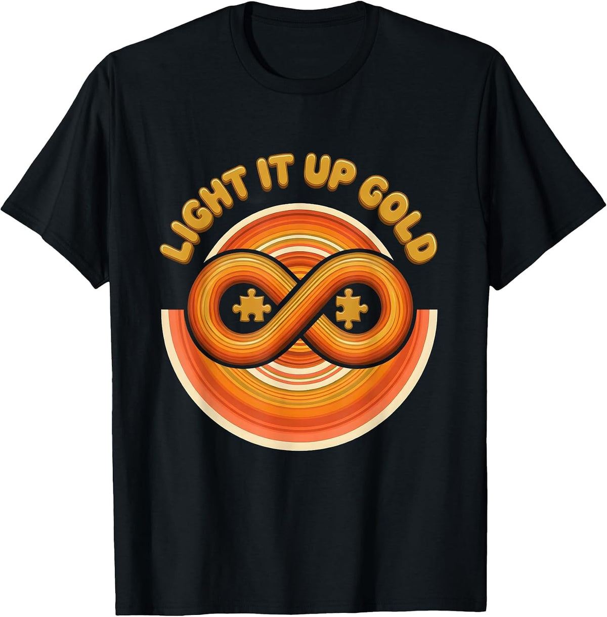 Men's Light It Up Gold Autism Awareness Design T-Shirt - Black