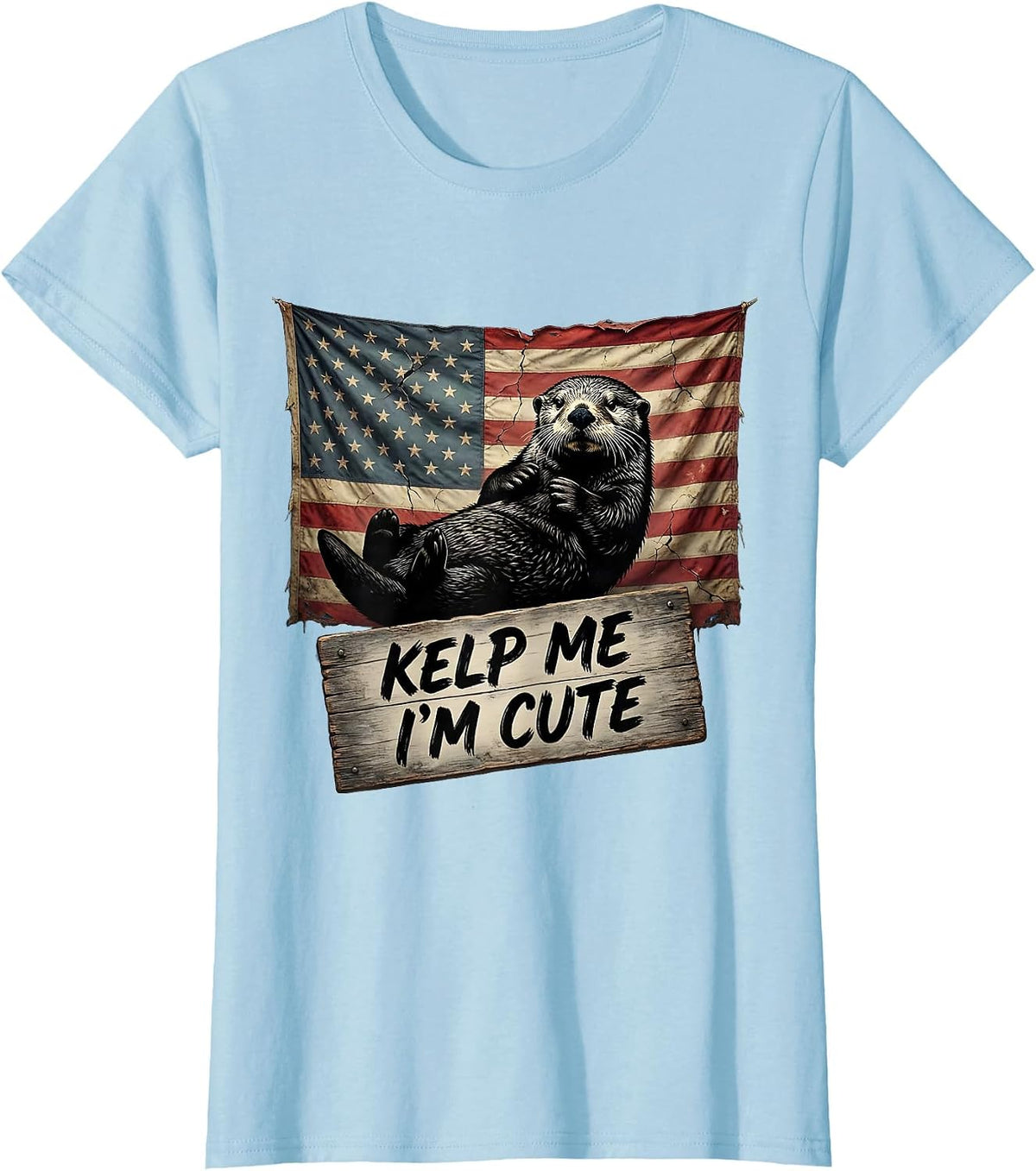 Women's Kelp Me I'm Cute Sea Otter Design T-Shirt - Baby Blue