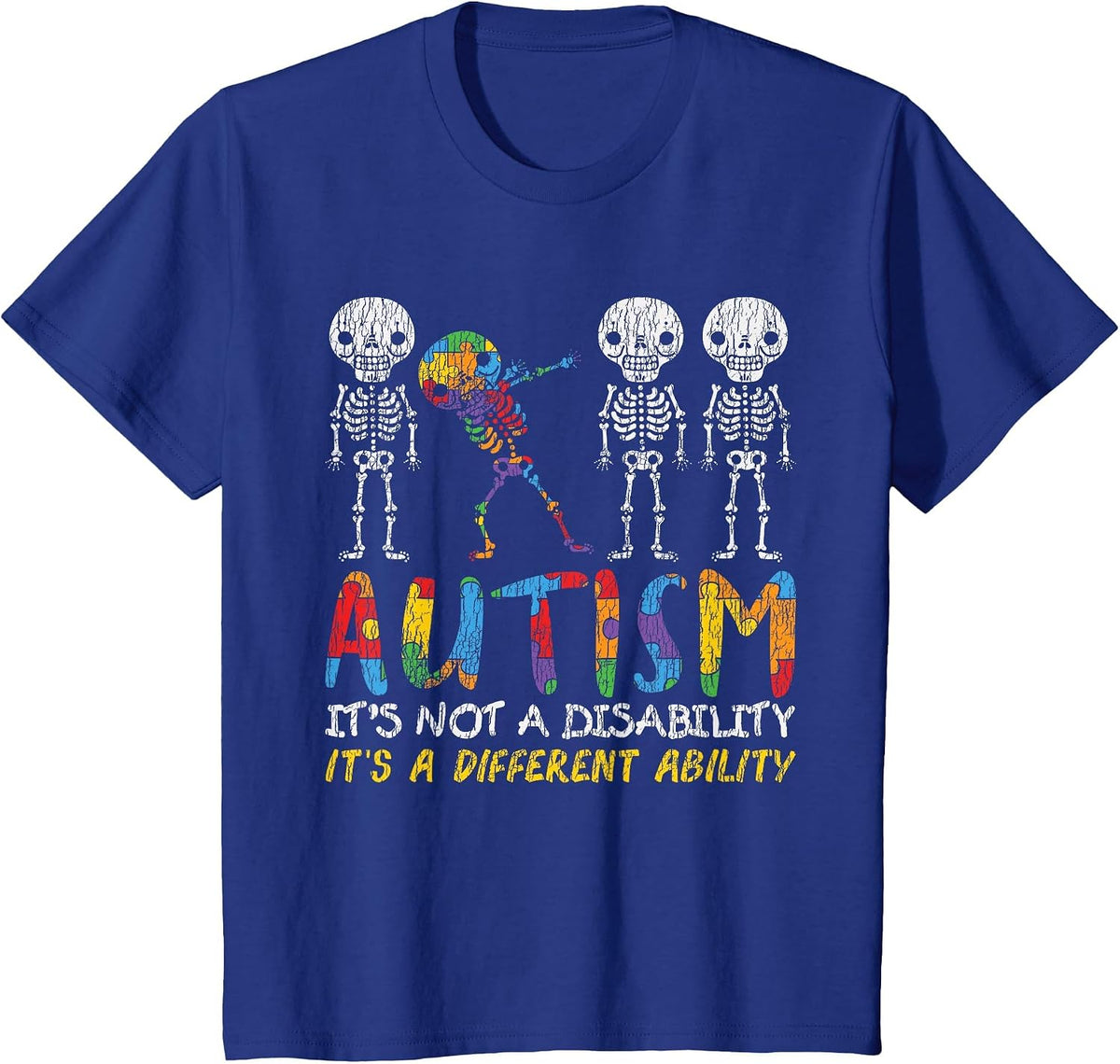 Autism Awerness - Skeleton Dabbing Autistic Kids Awareness T-Shirt - Royal Blue