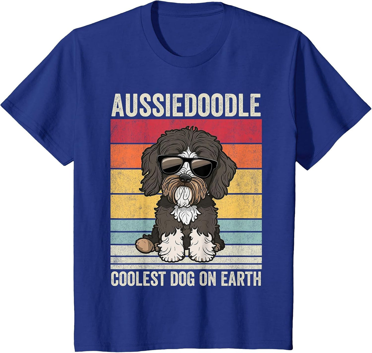 Aussiedoodle Dog with Sunglasses, Vintage Aussiedoodle T-Shirt - Royal Blue