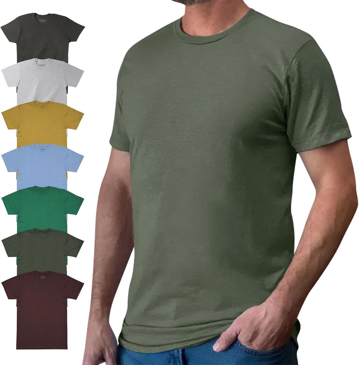 Classic Cotton Blend Crew Neck T-Shirt - Made in USA - Forest