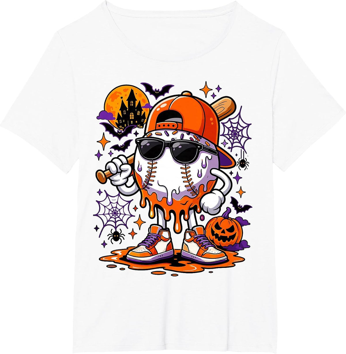 Baseball Drip for Boys Ice Cream Drip Baseball Halloween T-Shirt - White