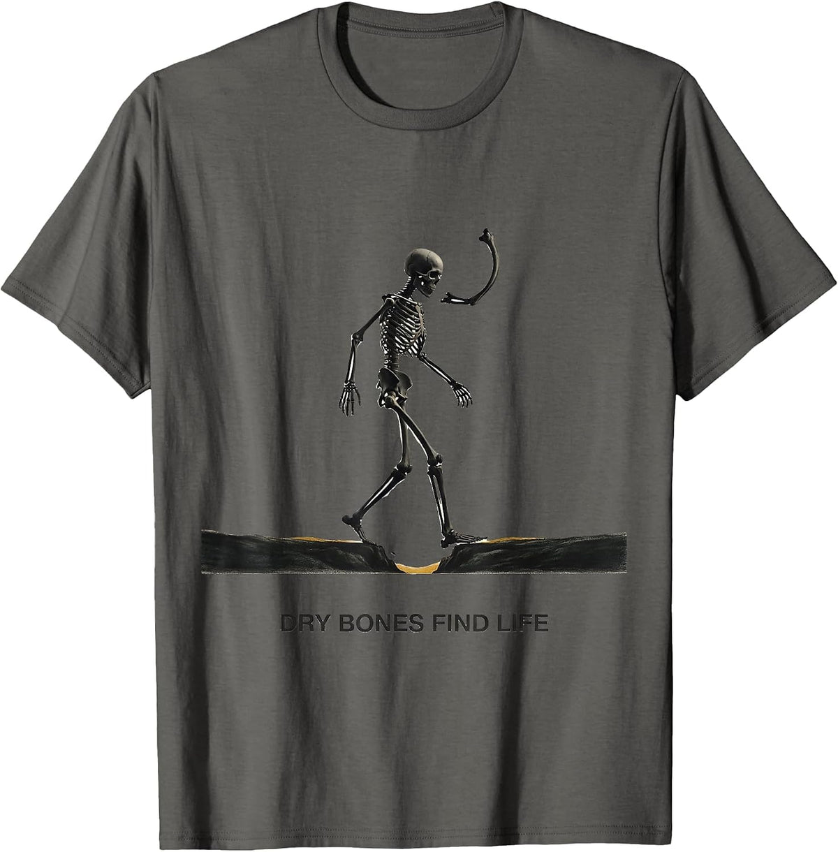 Men's Dry Bones Find Life Minimalist Christian Halloween Skeleton T-Shirt - Asphalt Grey