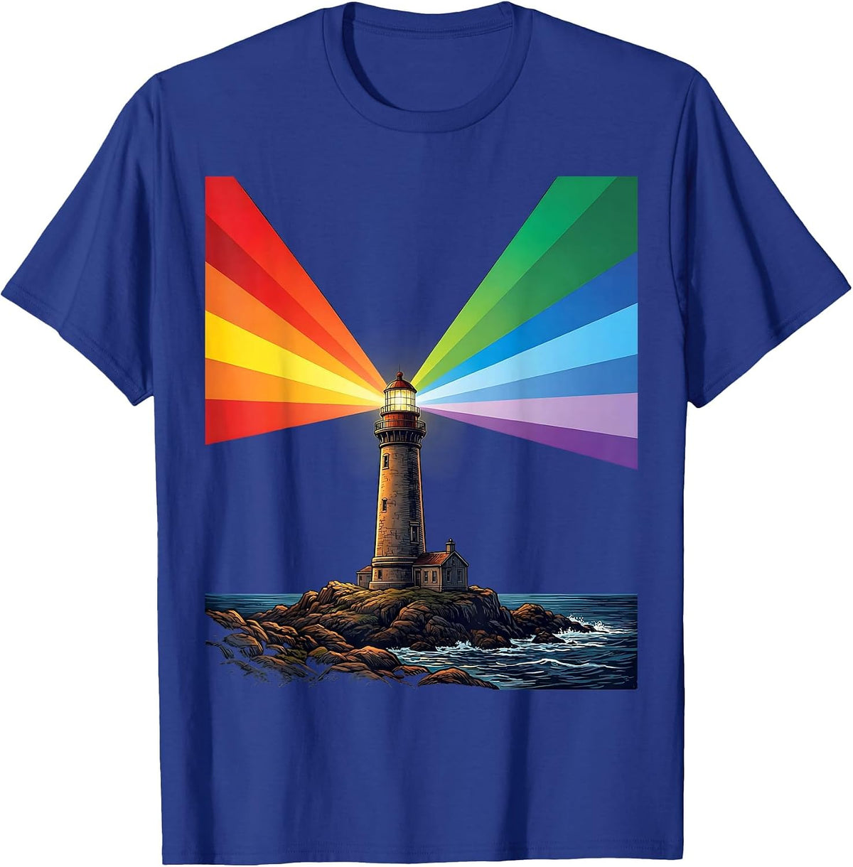 Autism Awareness Rainbow Lighthouse Graphic T-Shirt - Royal Blue