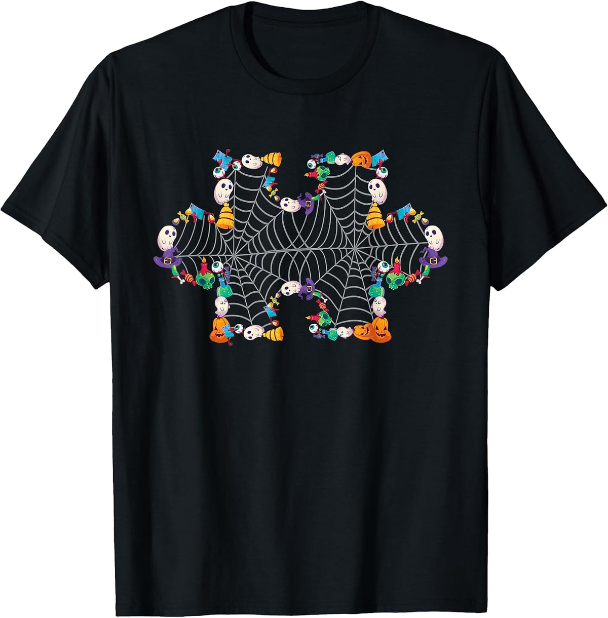 Halloween Autism Awareness Puzzle Pumpkin Ghost Broom Zombie T-Shirt - Black