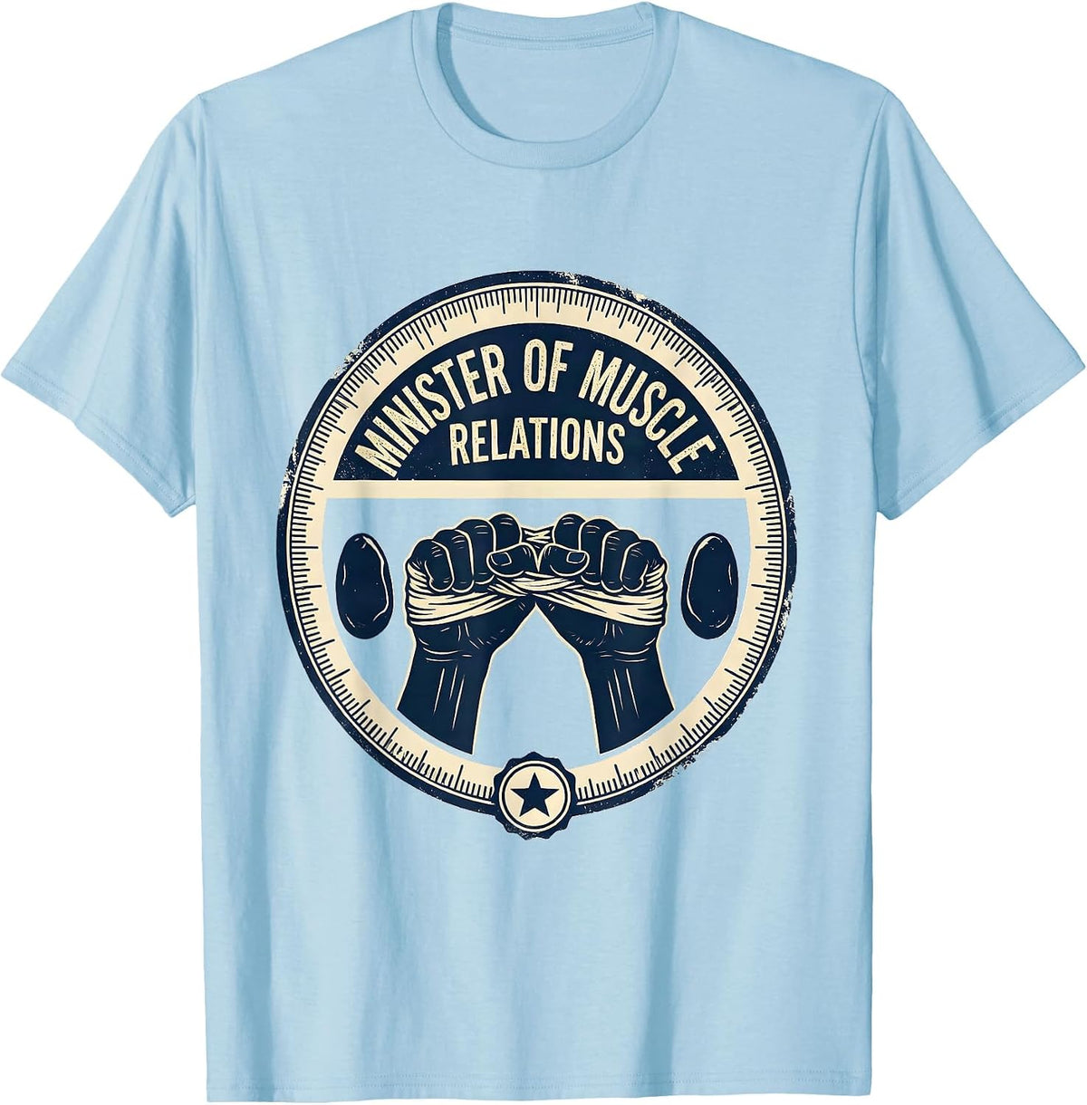 Men's Minister Of Muscle Relations Funny Massage Therapist T-Shirt - Baby Blue