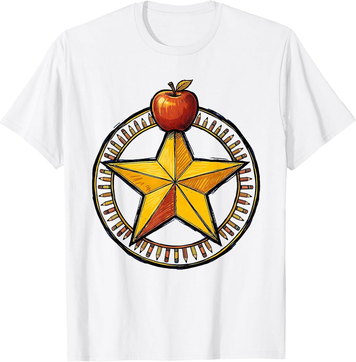 Men's Third Grade Teacher Gold Star Badge Cardigan T-Shirt - White