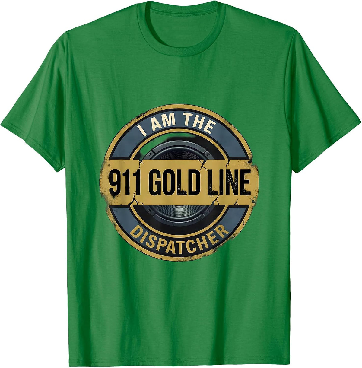 Men's I Am The 911 Gold Line Dispatcher Distressed First Responder T-Shirt - Kelly Green