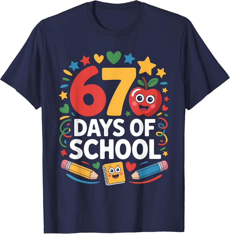 67 Days of School 6 7 Six Seven Meme 67th Day of School Kids T-Shirt - Navy Blue