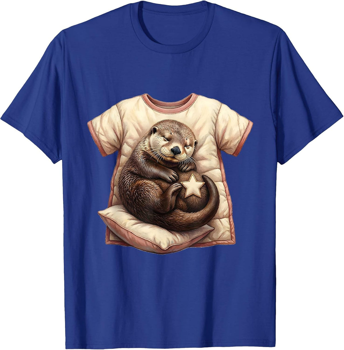 Men's Sleeping Sea Otter Storybook Pajama Animal Lovers T-Shirt - Royal Blue
