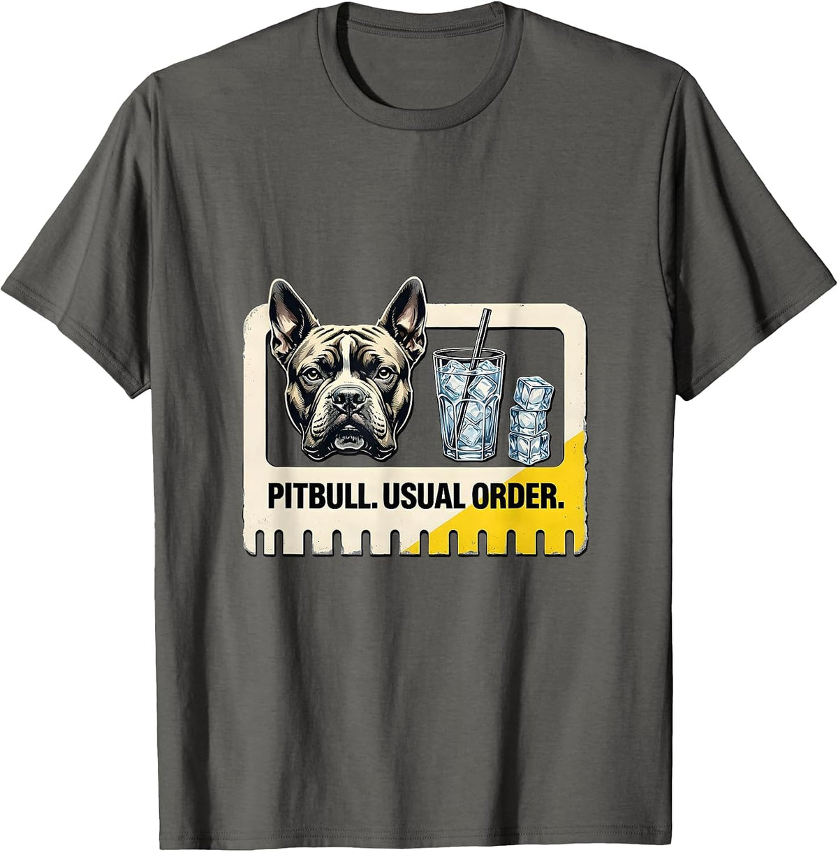 Men's Pitbull Usual Order Stencil Graphic Dog Lover Iced Coffee T-Shirt - Asphalt Grey