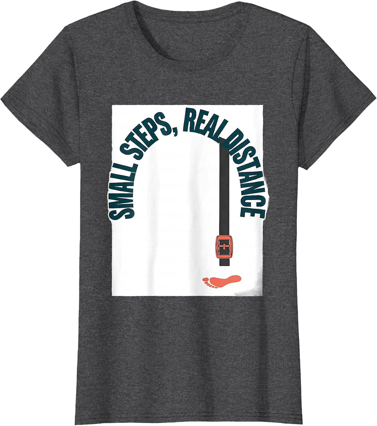Women's Small Steps Real Distance Bold Screenprint OT PT Therapist T-Shirt - Dark Heather Grey
