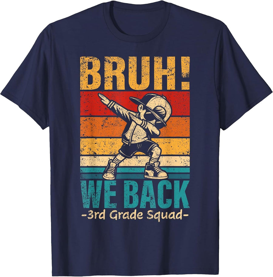 Third Grade Dabbing Boy Bruh We Back 3rd Grade Squad Student T-Shirt - Navy Blue