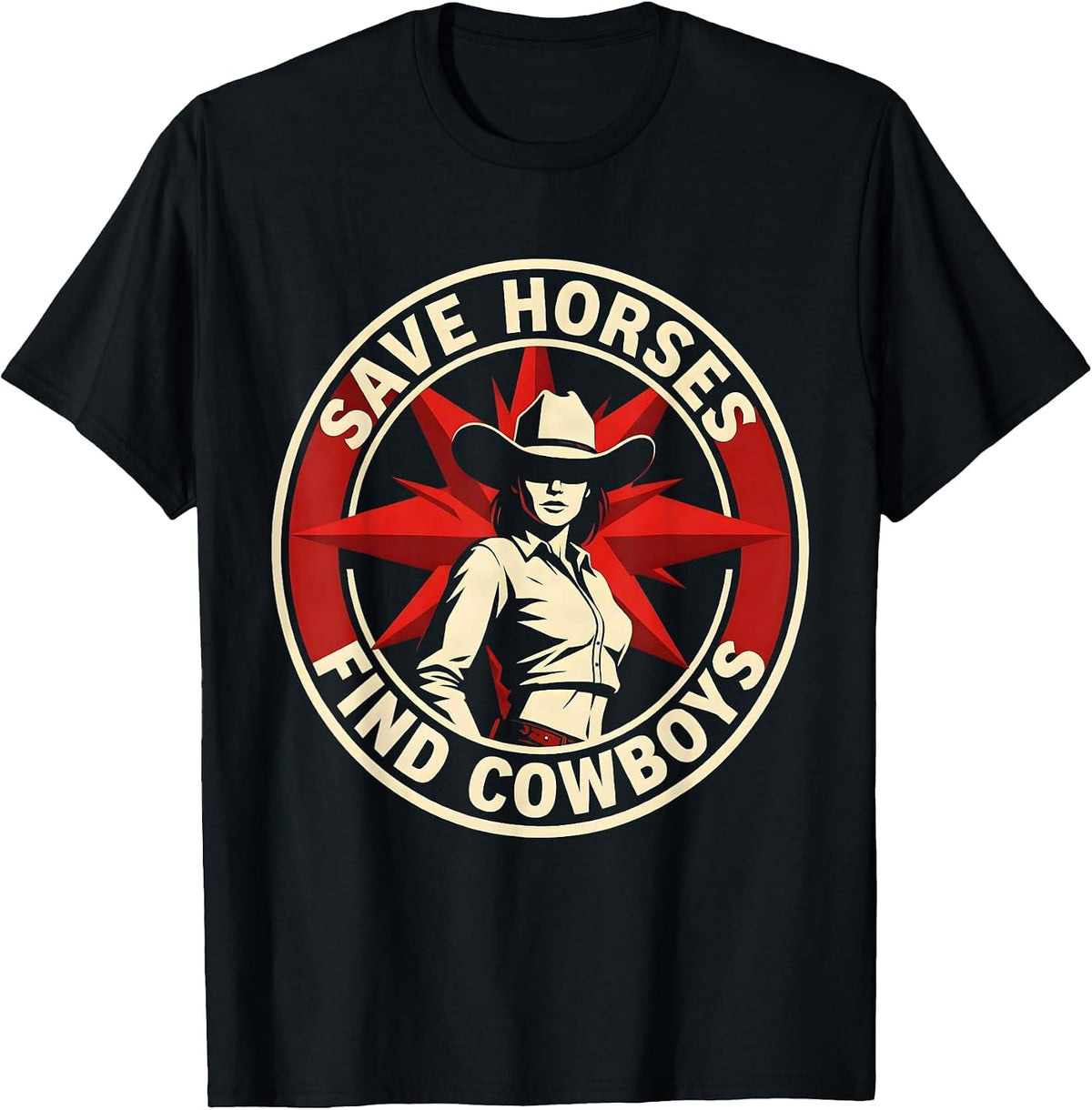 Men's Save Horses Find Cowboys Western Humor Design T-Shirt - Black