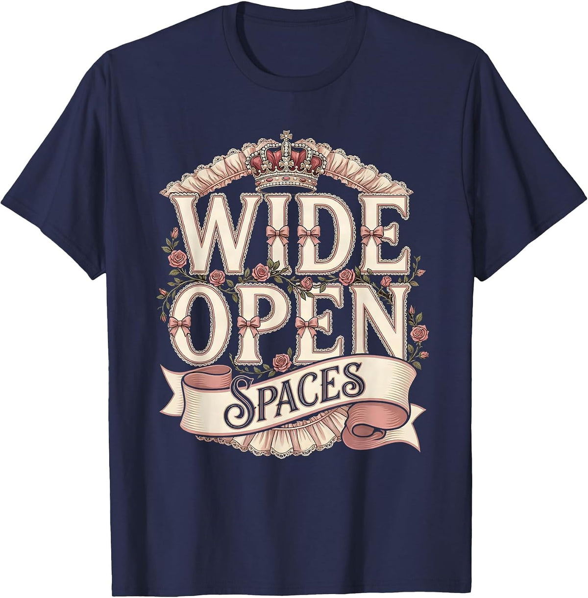 Wide Open Spaces Cowgirl Graphic Design T-Shirt - Navy Blue