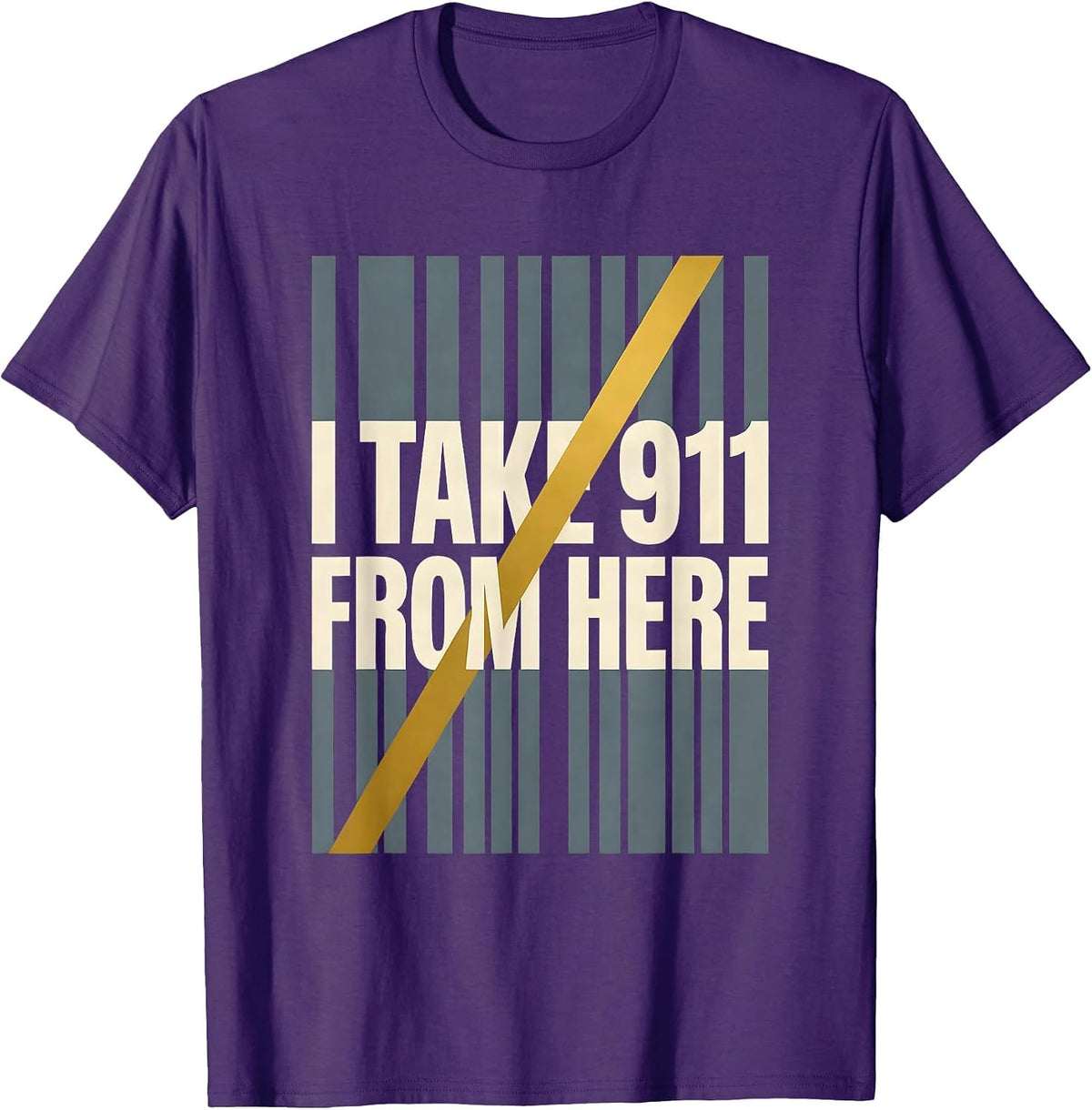 Men's I Take 911 From Here New Wave Thin Gold Line 911 Dispatcher T-Shirt - Purple