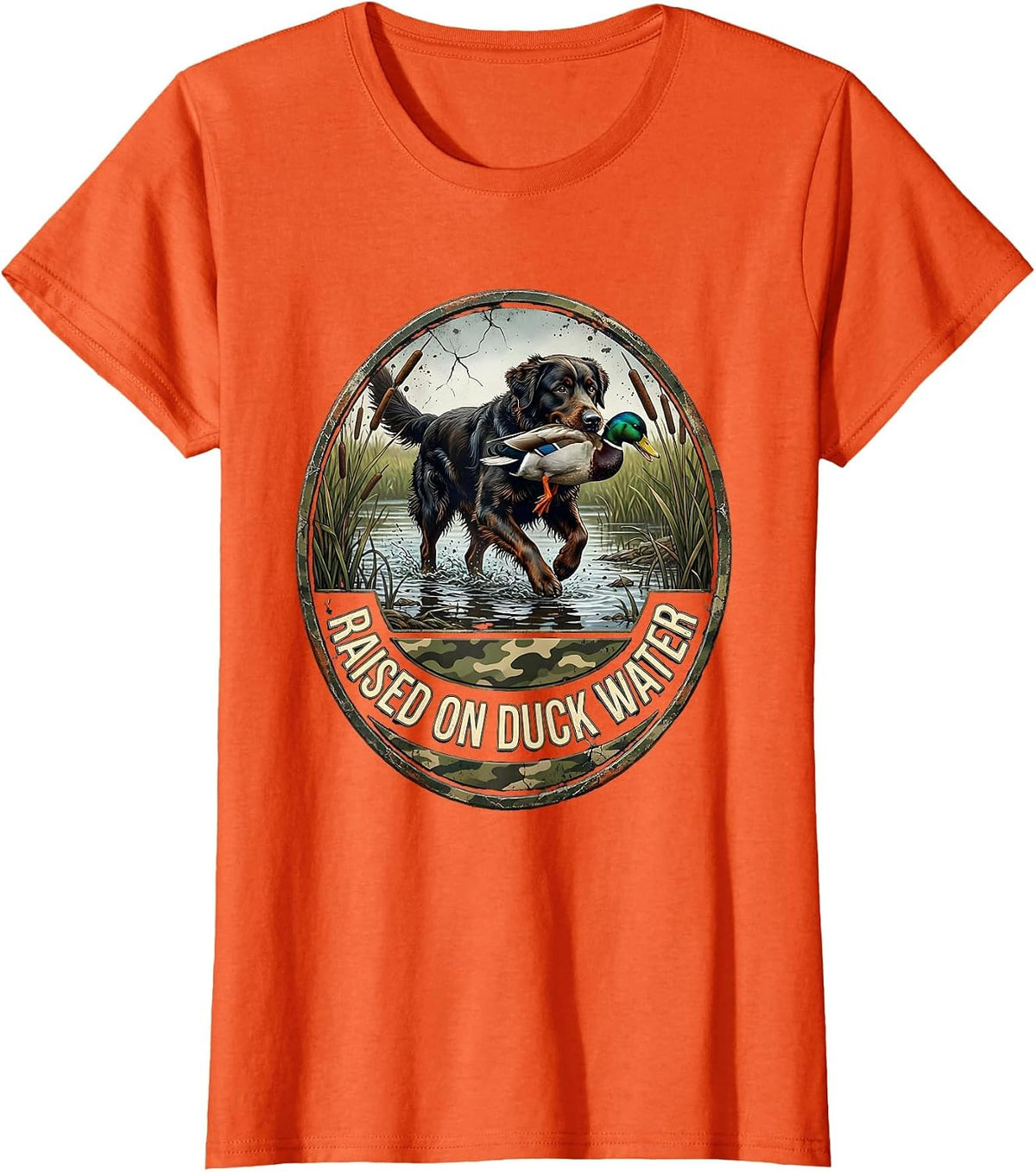 Raised On Duck Water Distressed Hunting Dog Waterfowl Pride T-Shirt - Orange