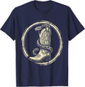 Snake Coiled Cowgirl Boot Rhinestone Western T-Shirt - Navy Blue