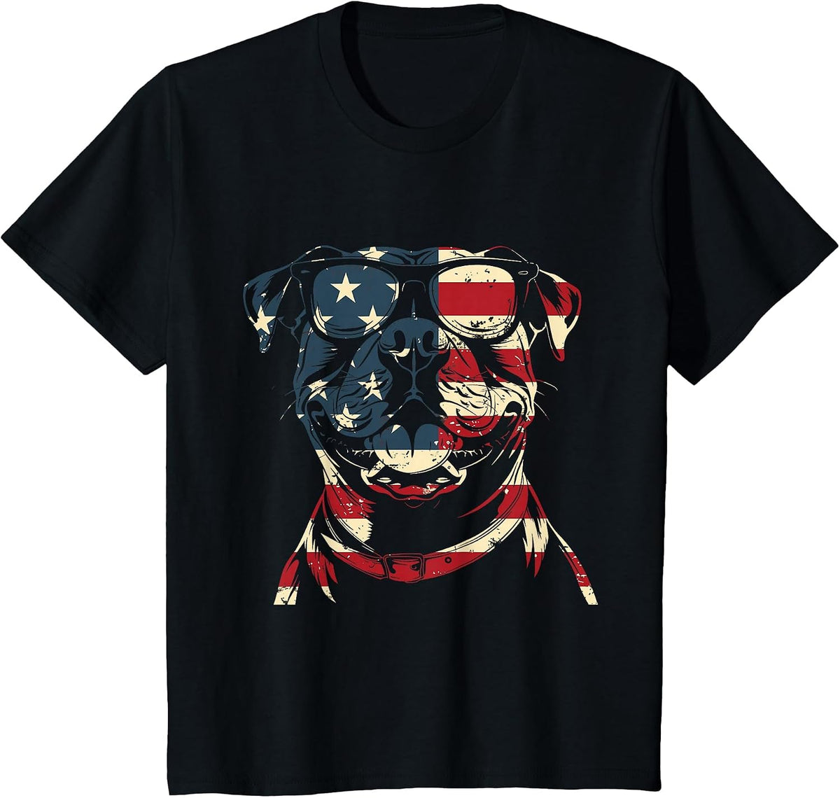Pitbull Dad American Flag Patriotic Dog Lover T-Shirt - Black