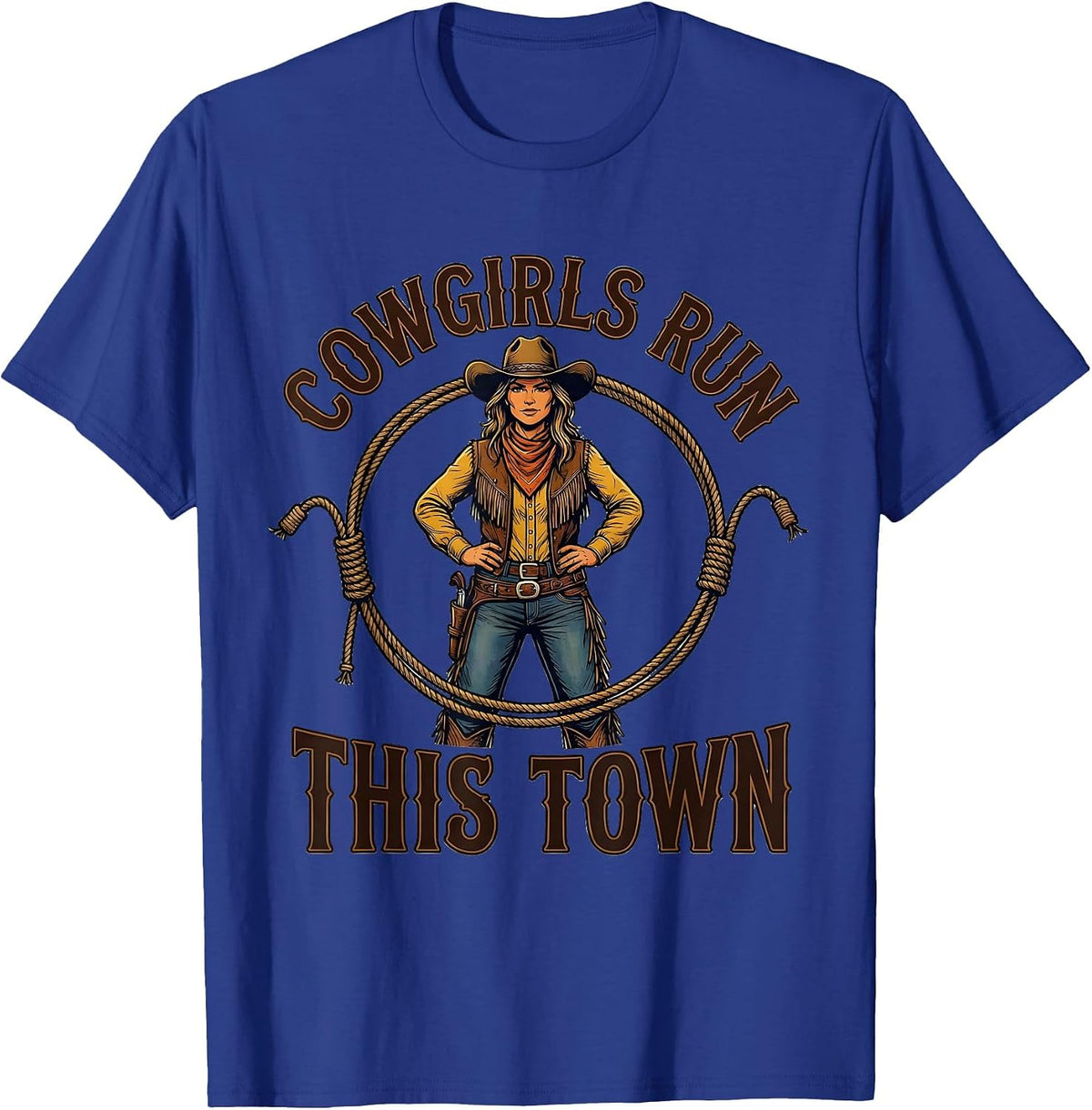 Men's Cowgirls Run This Town Western Graphic Design T-Shirt - Royal Blue