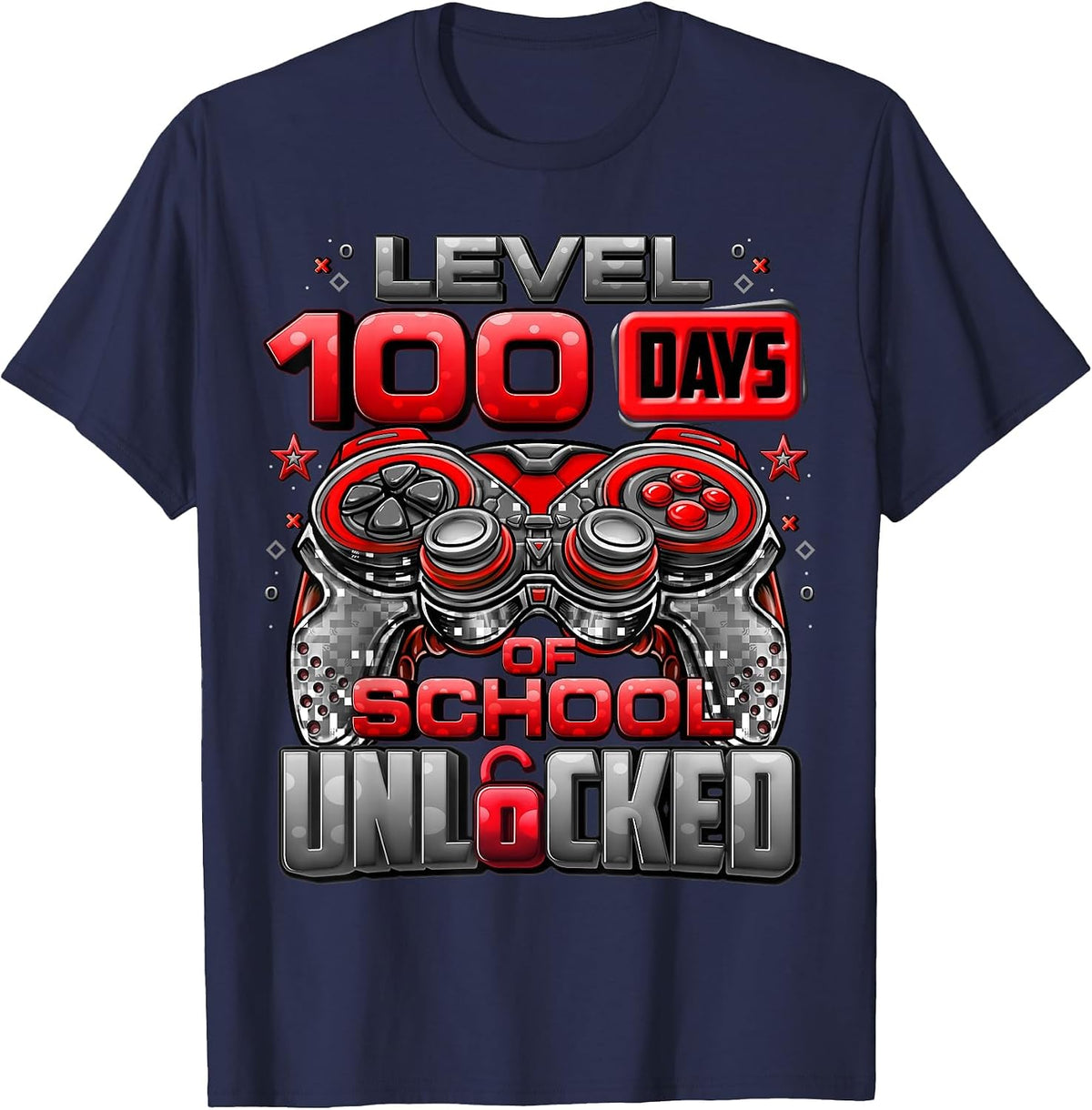 Level 100 Days of School Unlocked Boys 100th Day of School T-Shirt - Navy Blue