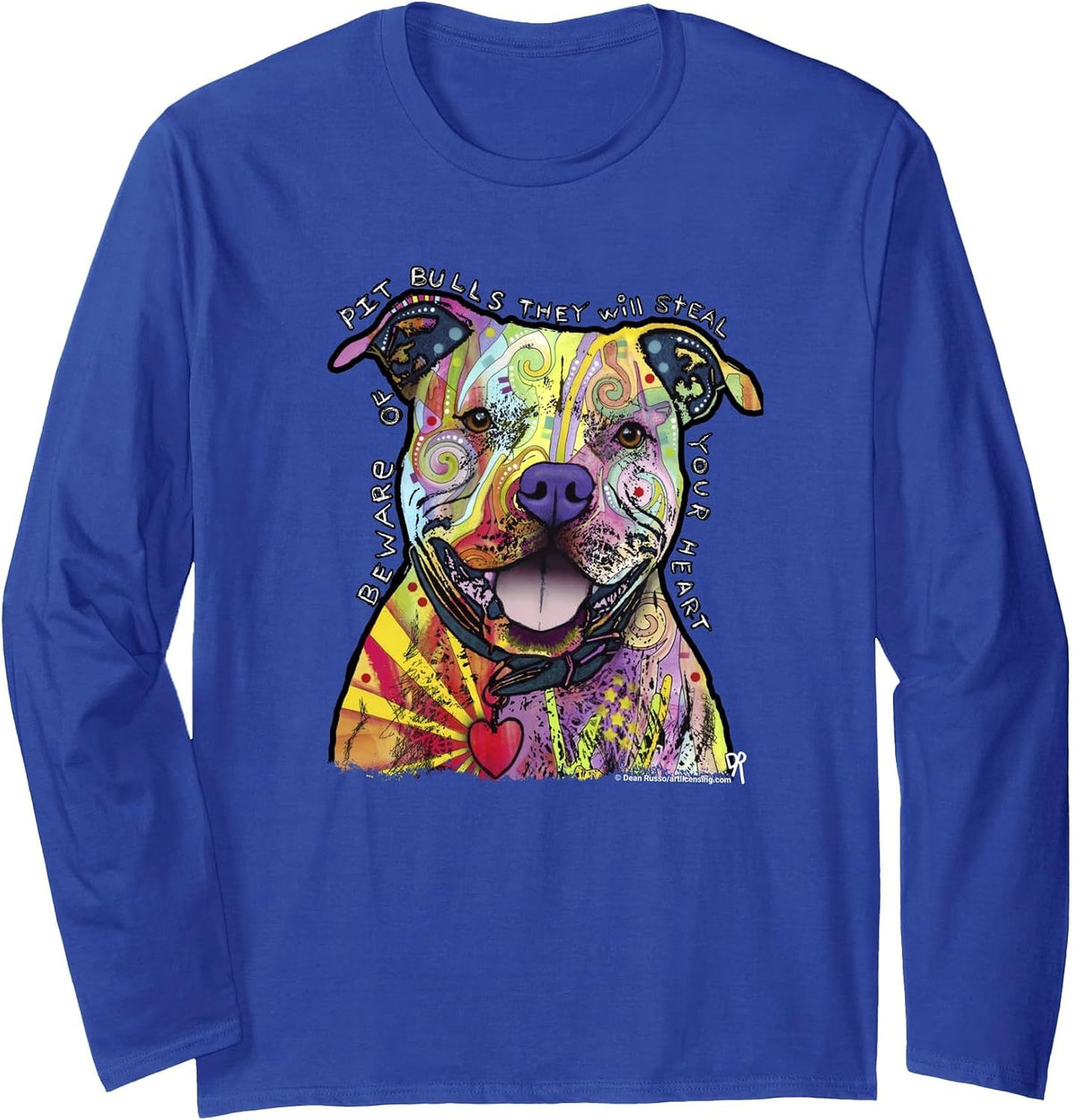 Beware of Pit Bulls, Dean Russo Pitbull Original - Dog Lover Long Sleeve T-Shirt - Adult Unisex Royal Blue