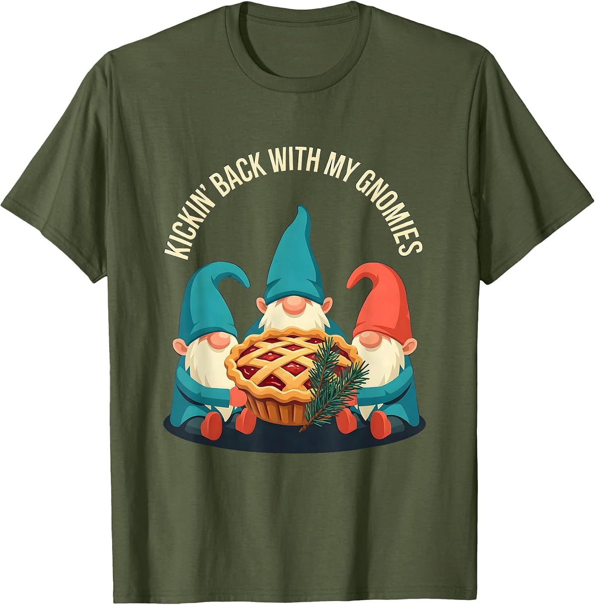 Men's Kickin Back With My Gnomies Funny Gnome Friend Christmas T-Shirt - Olive Green