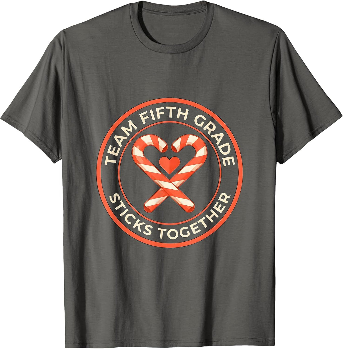 Men's Team Fifth Grade Sticks Together Christmas Candy Cane T-Shirt - Asphalt Grey