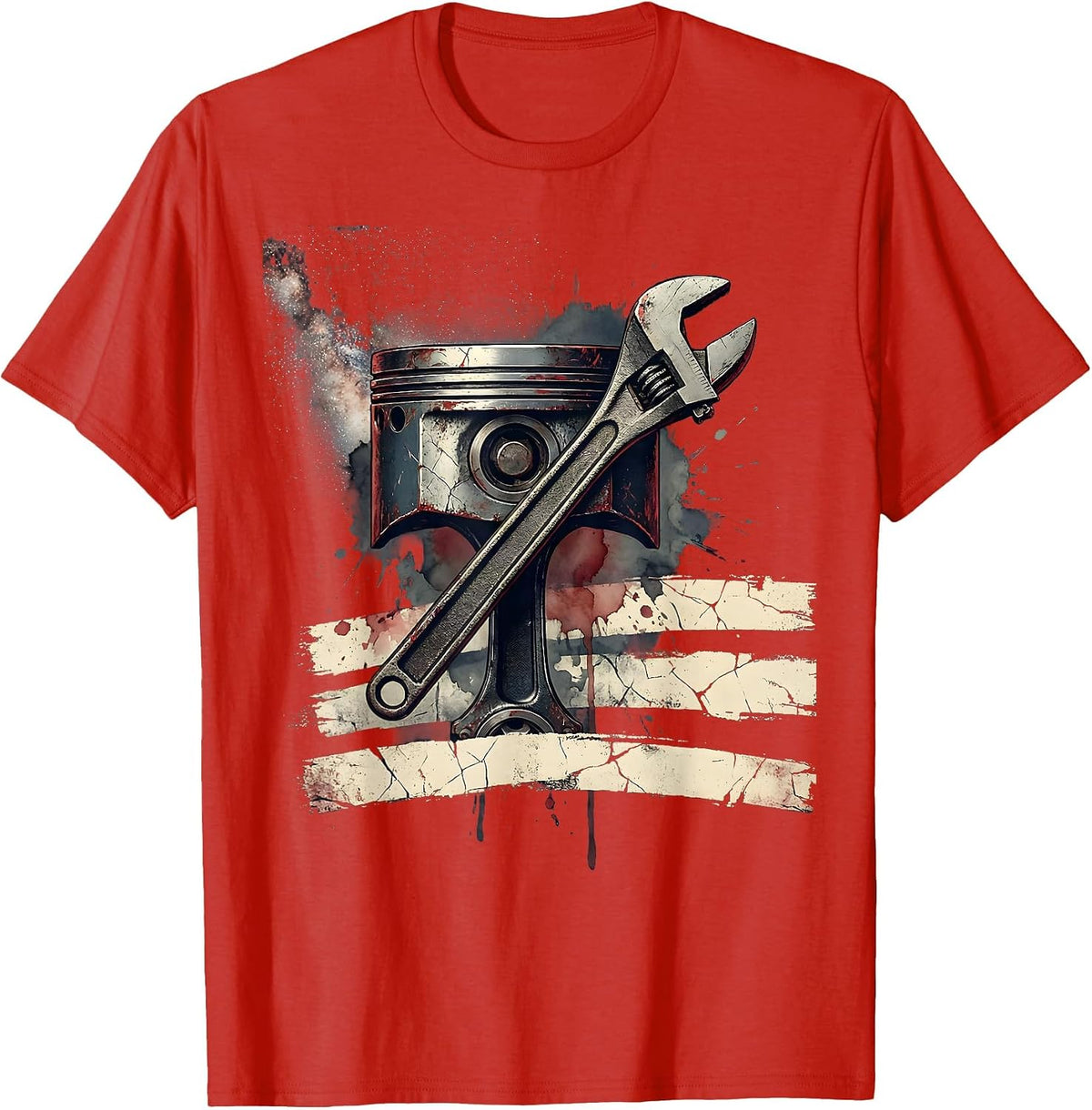 Men's Diesel Piston Torque Wrench Patriotic Trucker Mechanic T-Shirt - Red