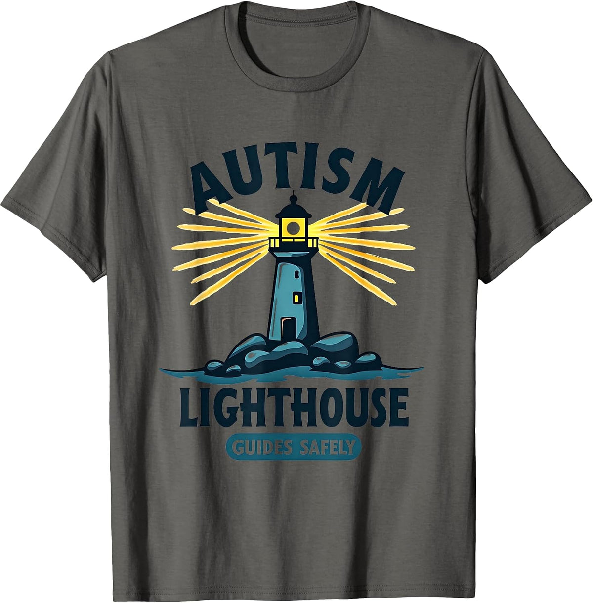 Autism Lighthouse Guides Safely Awareness Design T-Shirt - Asphalt Grey