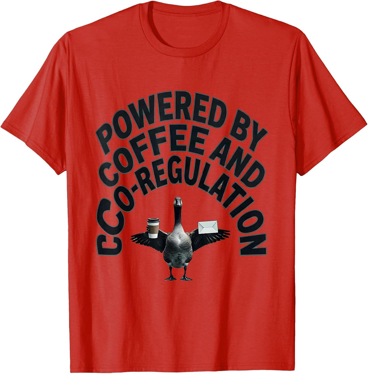 Men's Powered By Coffee And Co-Regulation Funny Mental Health T-Shirt - Red