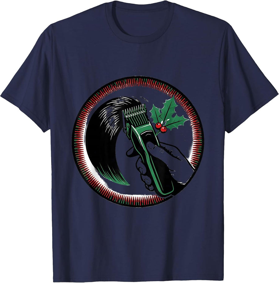 Barber Badge Vintage Screenprint Gift for Hairstylist T-Shirt - Navy Blue