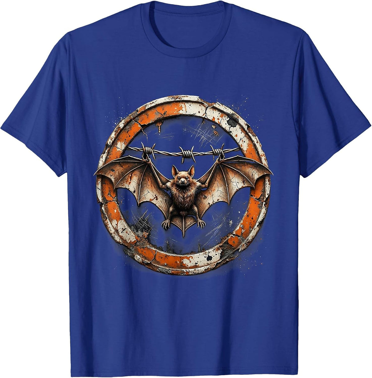 Grunge Bat on Barbed Wire Dark Gothic Design T-Shirt - Royal Blue