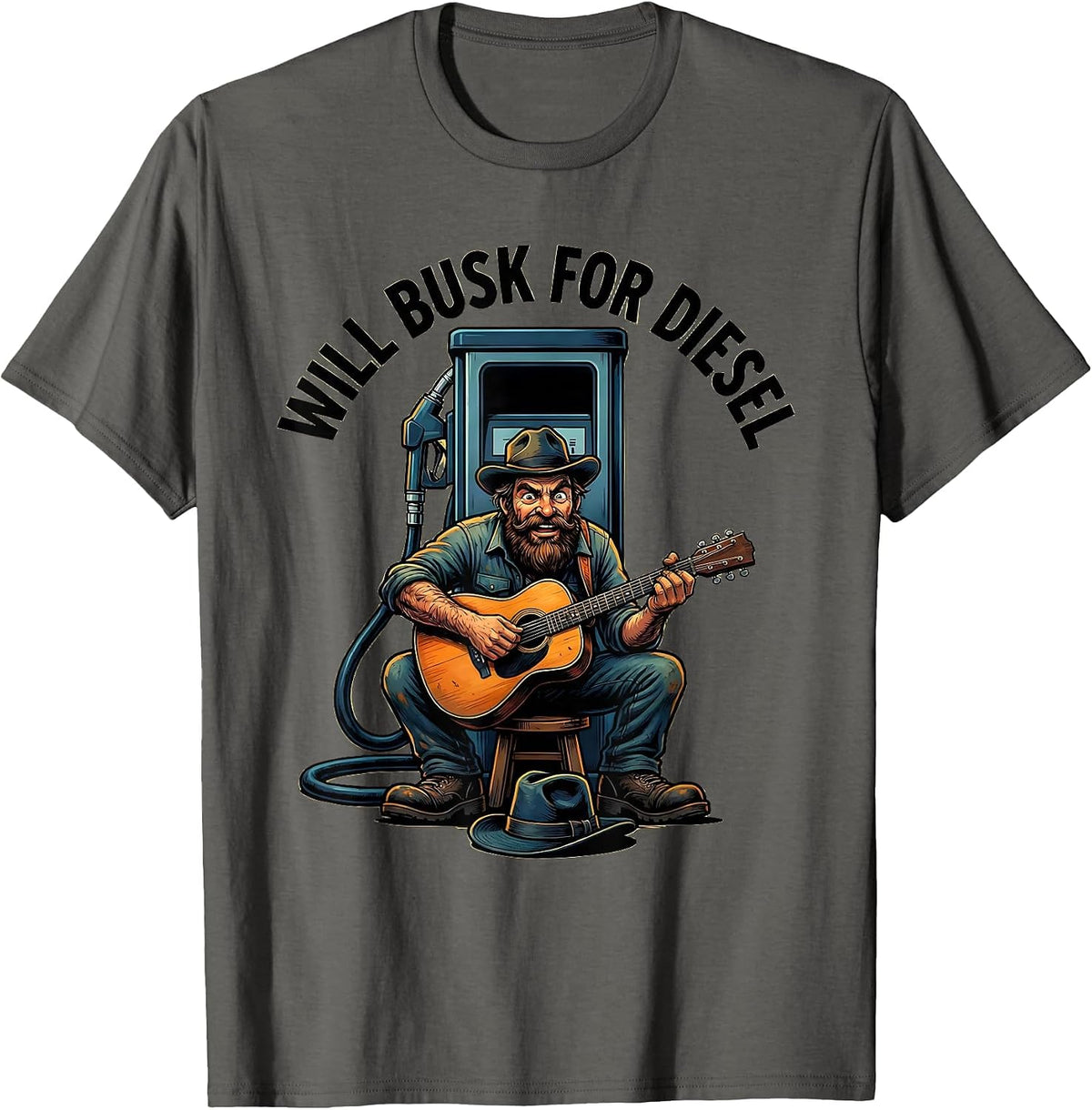 Men's Will Busk For Diesel Funny Diesel Trucker Mechanic Gift T-Shirt - Asphalt Grey