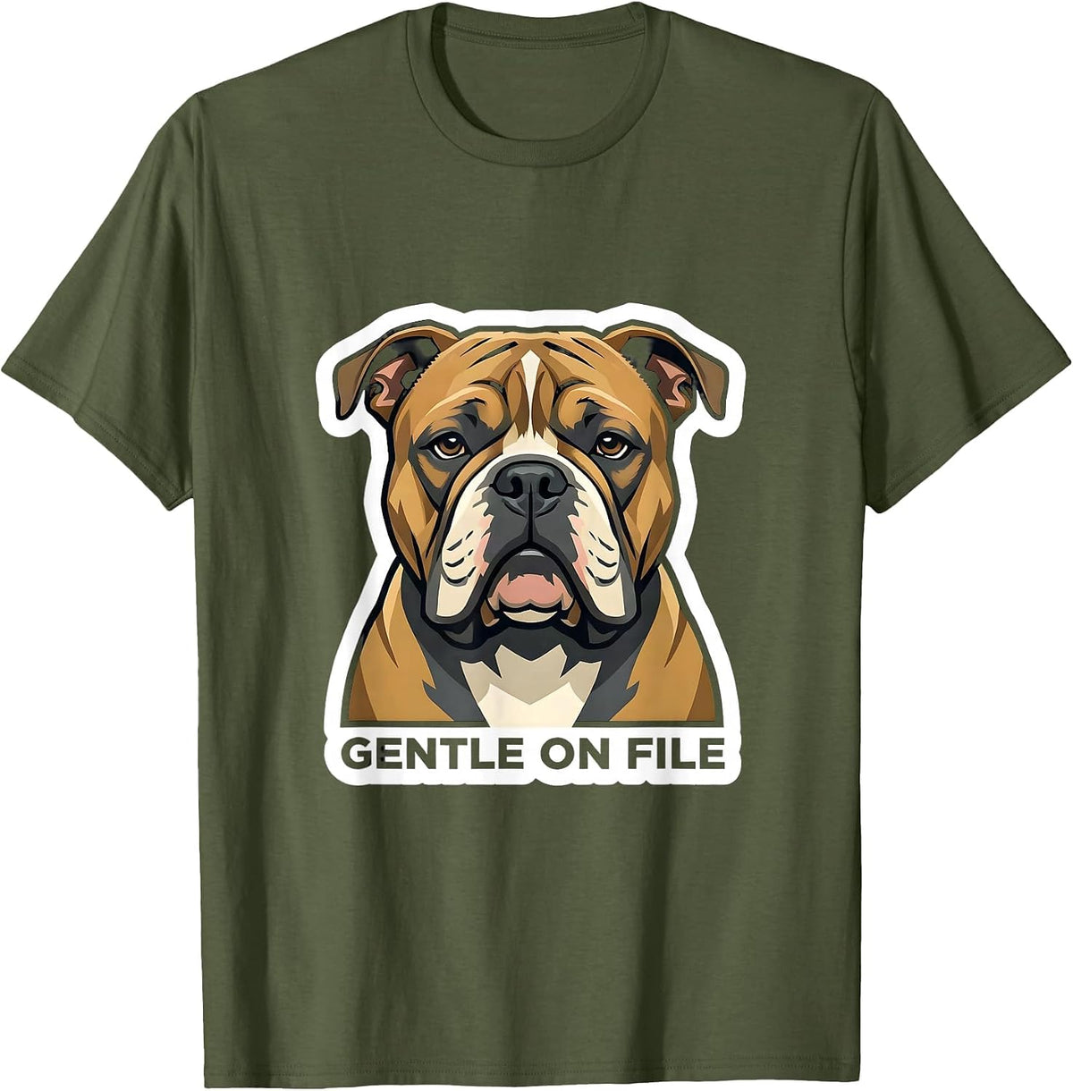 Men's Gentle On File Funny Pitbull Dog Meme Humor T-Shirt - Olive Green