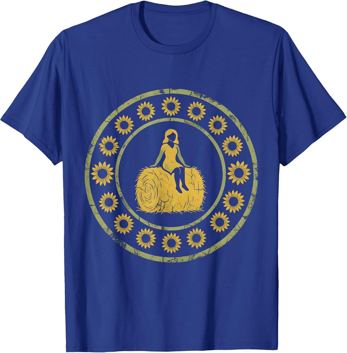Country Girl Denim Cutoffs Hay Bale Illustration T-Shirt - Royal Blue
