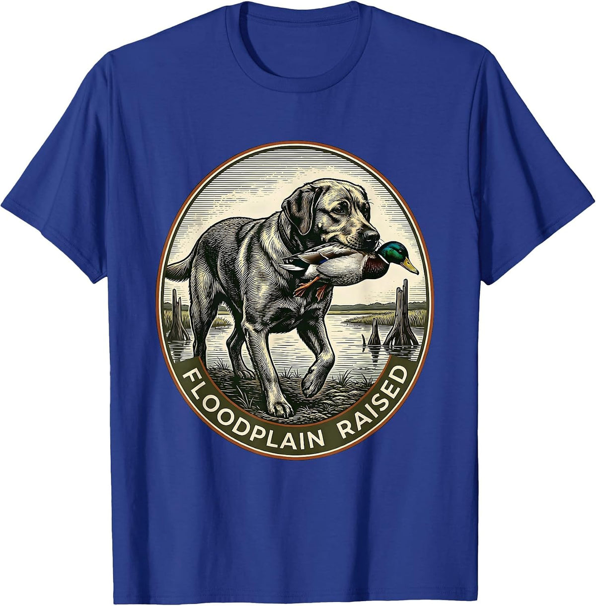 Floodplain Raised Rustic Hunting Dog Waterfowl Youth Teens T-Shirt - Royal Blue