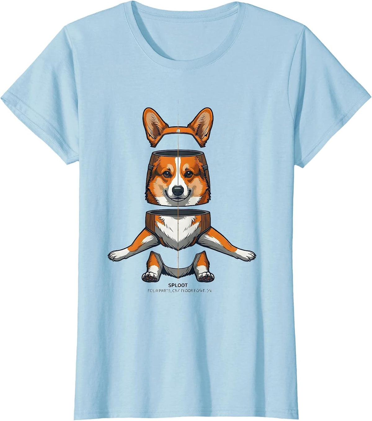 Women's Sploot: Four Parts, One Floor Position Funny Corgi Dog Lover T-Shirt - Baby Blue