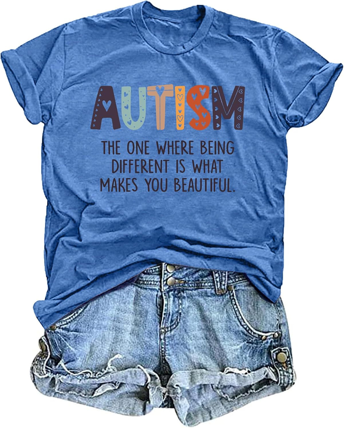 Autism Awareness Shirts Women Autism T Shirt Autistic Acceptance Tee Casual Inspirational Tops - Autism-blue2