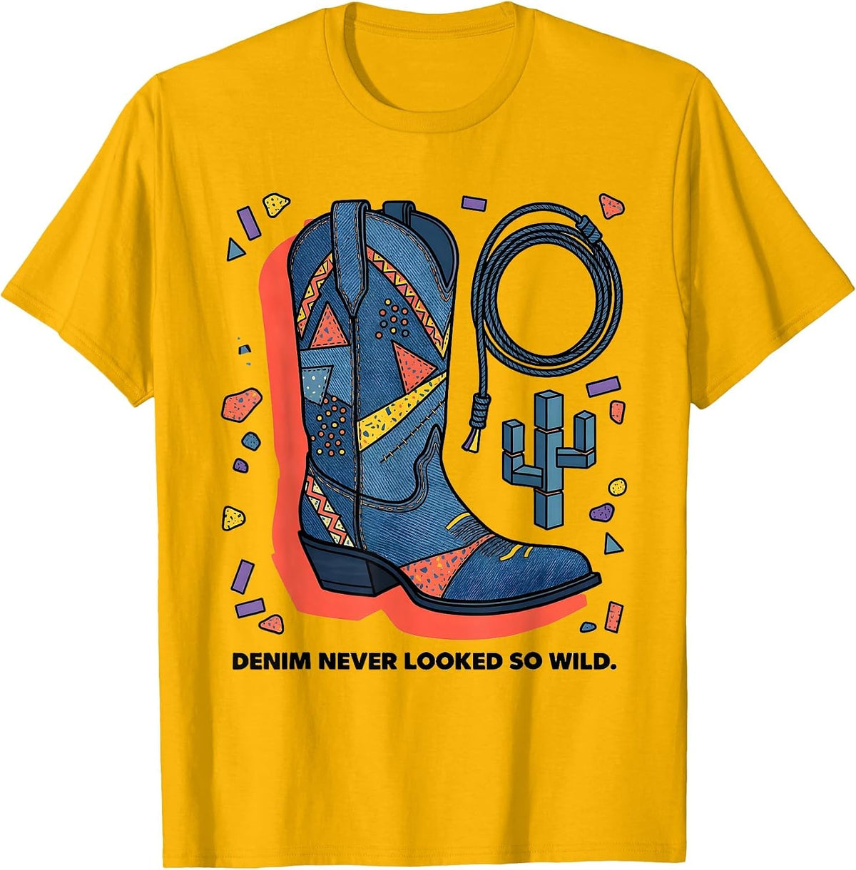 Denim Never Looked So Wild Cowgirl Design T-Shirt - Golden Yellow