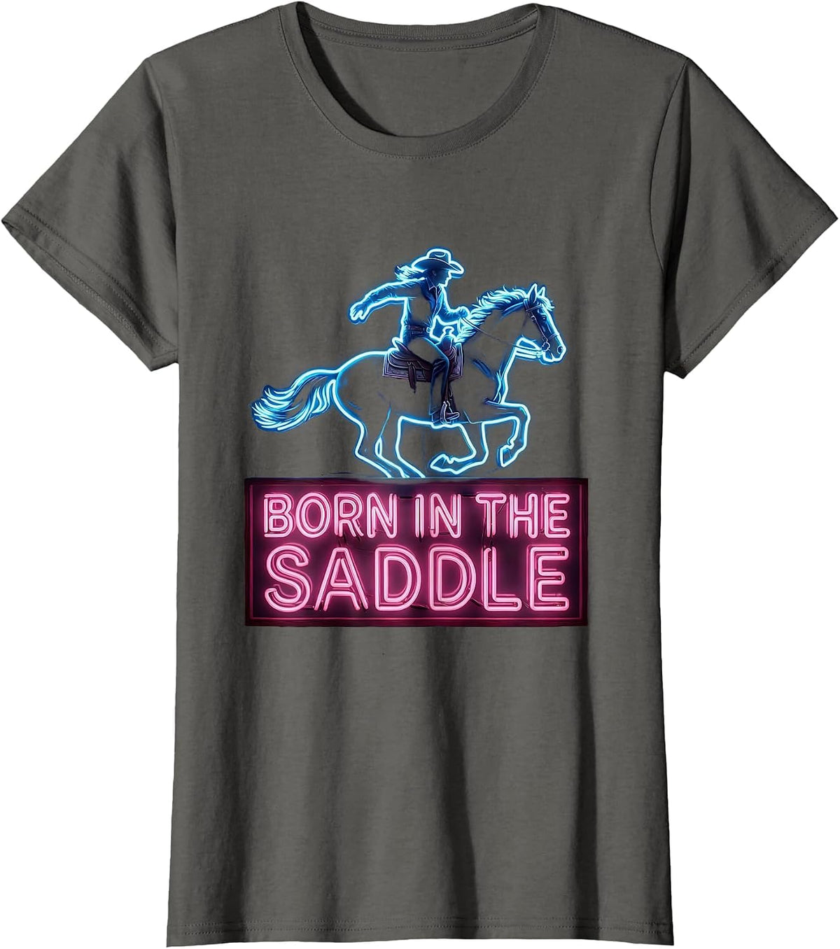Women's Born in the Saddle Cowgirl Graphic Design T-Shirt - Asphalt Grey