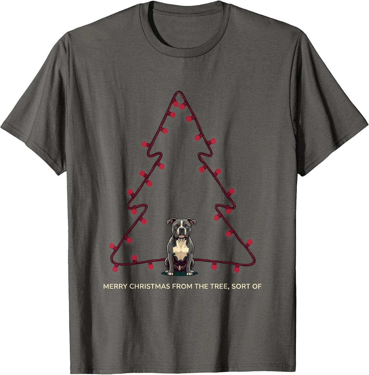 Men's Merry Christmas From The Tree, Sort Of Funny Pitbull Holiday T-Shirt - Asphalt Grey