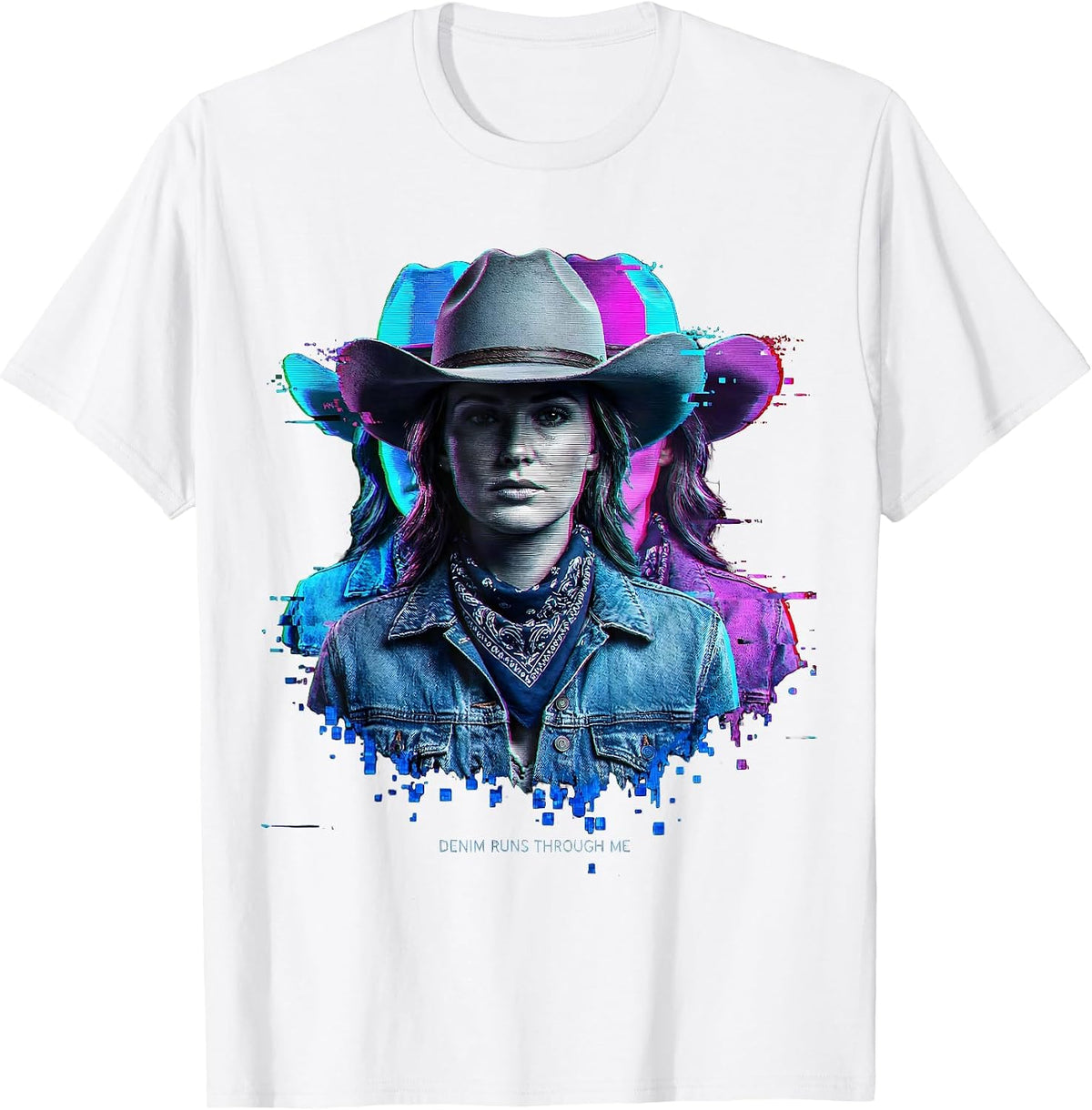 Denim Runs Through Me Cowgirl Design T-Shirt - White