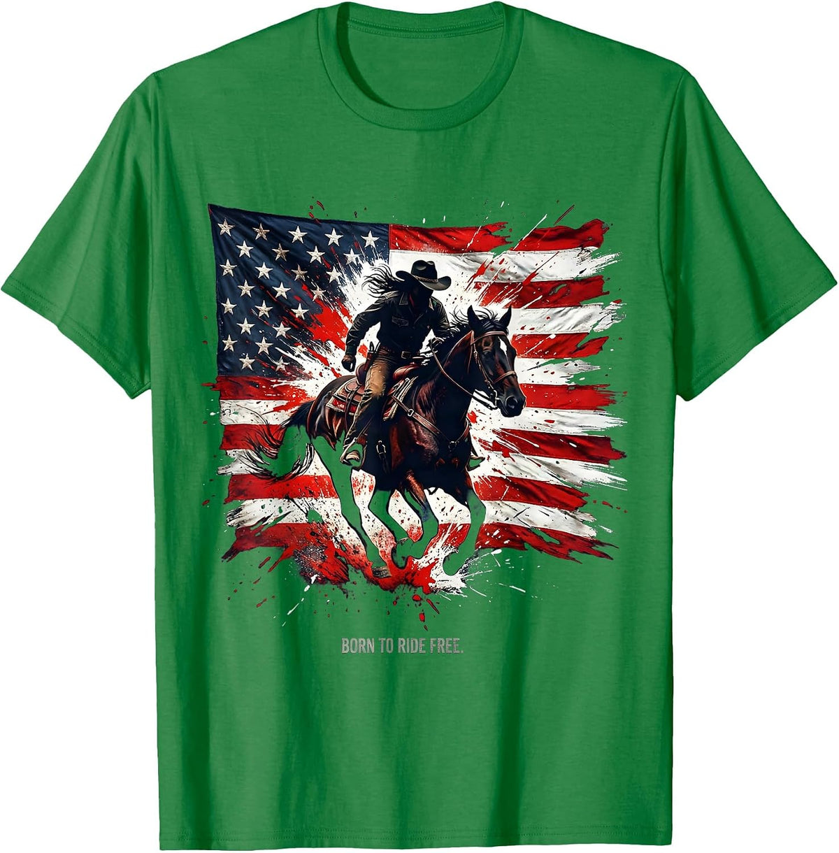 Men's Born to Ride Free White Cowgirl Design T-Shirt - Kelly Green