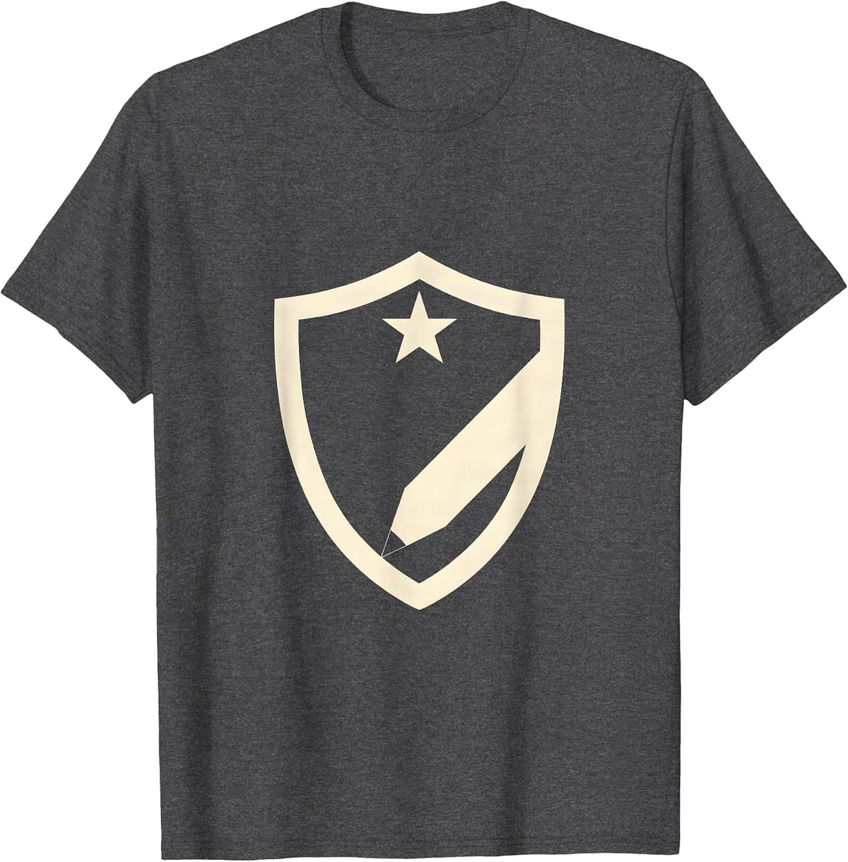 Men's Sped Teacher Shield Pencil Star Crest Design T-Shirt - Dark Heather Grey