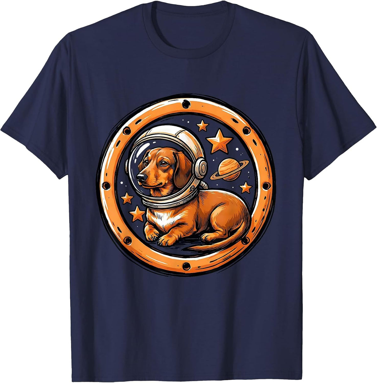 Dachshund Astronaut Space Explorer Graphic T-Shirt - Navy Blue