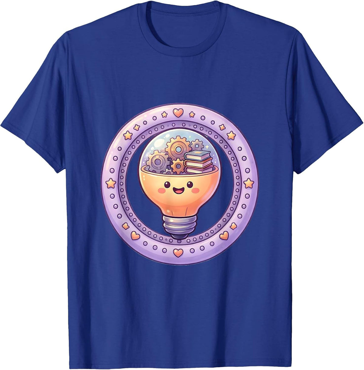 Men's Teacher Lightbulb Gears and Books Illustration T-Shirt - Royal Blue