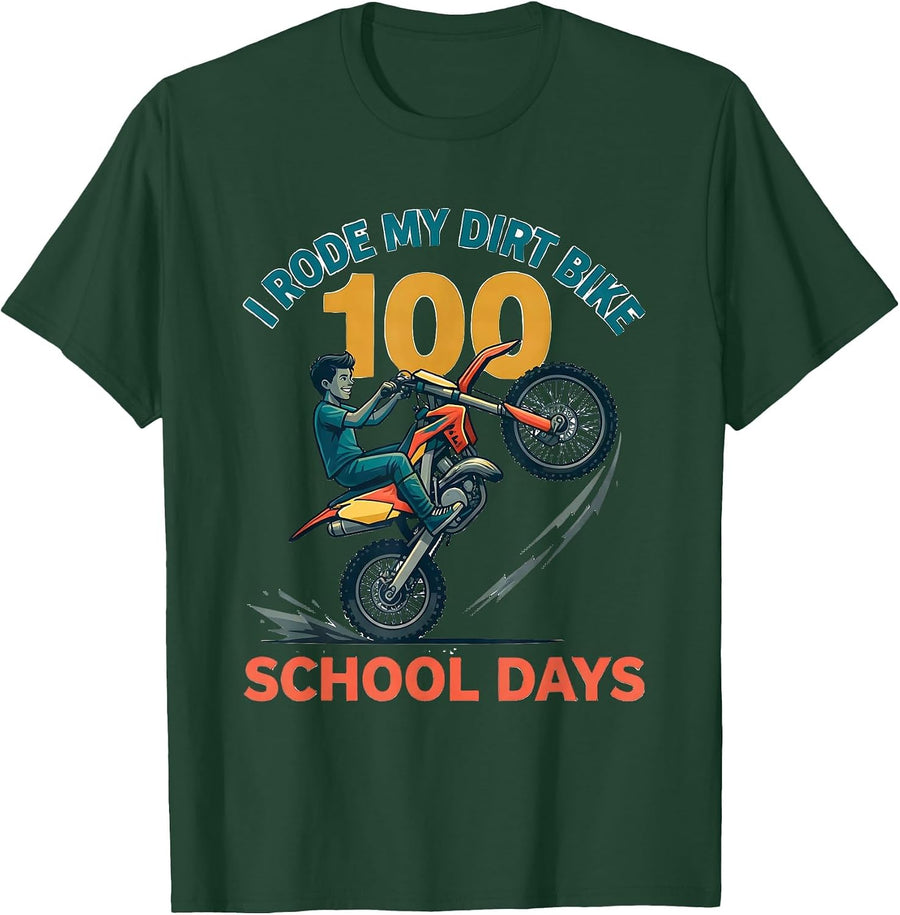 Men's I Rode My Dirt Bike 100 School Days Funny Boys 100th Day T-Shirt - Dark Green