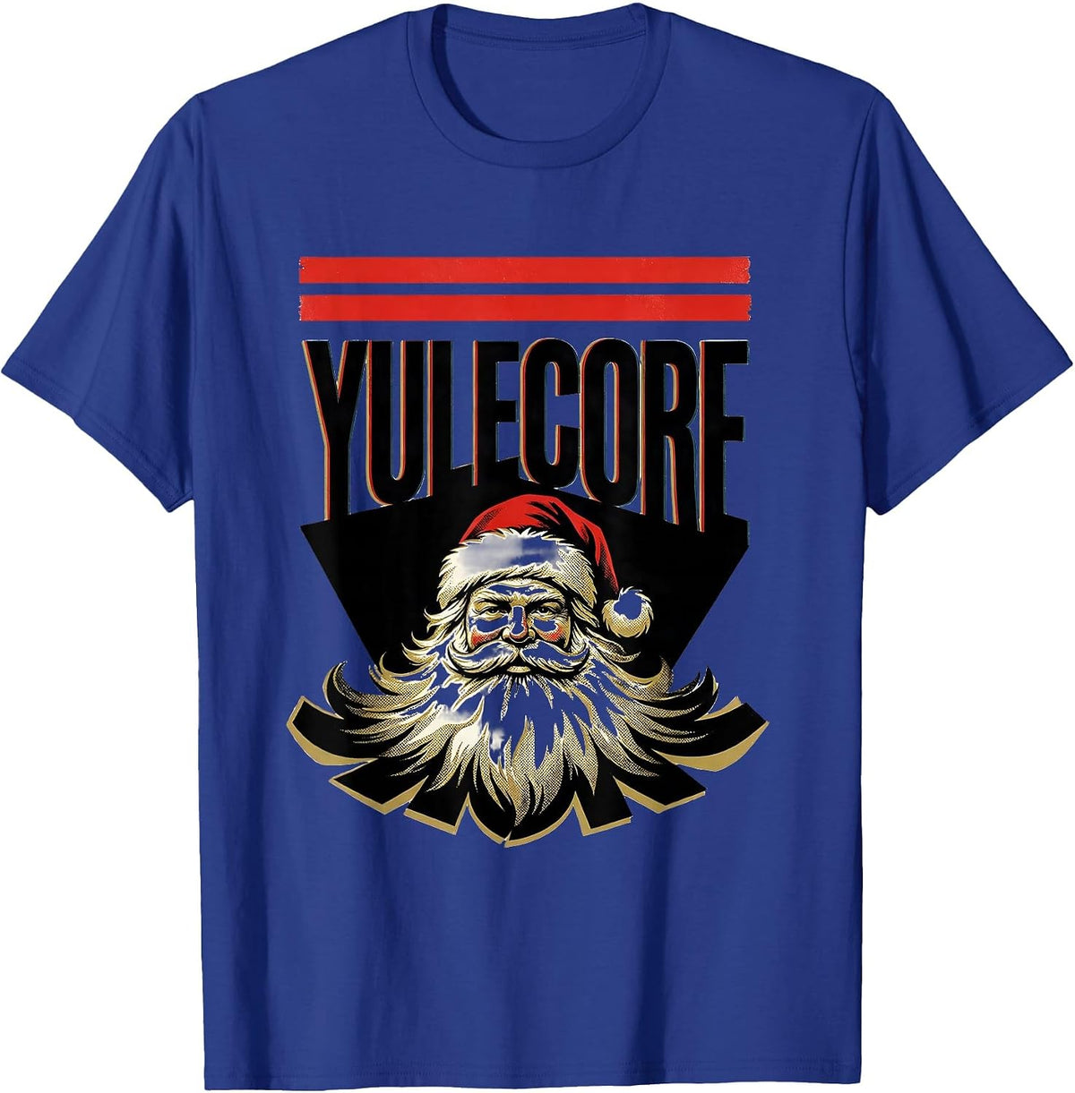 Men's Yulecore Funny Heavy Metal Santa Rock On Christmas Parody T-Shirt - Royal Blue